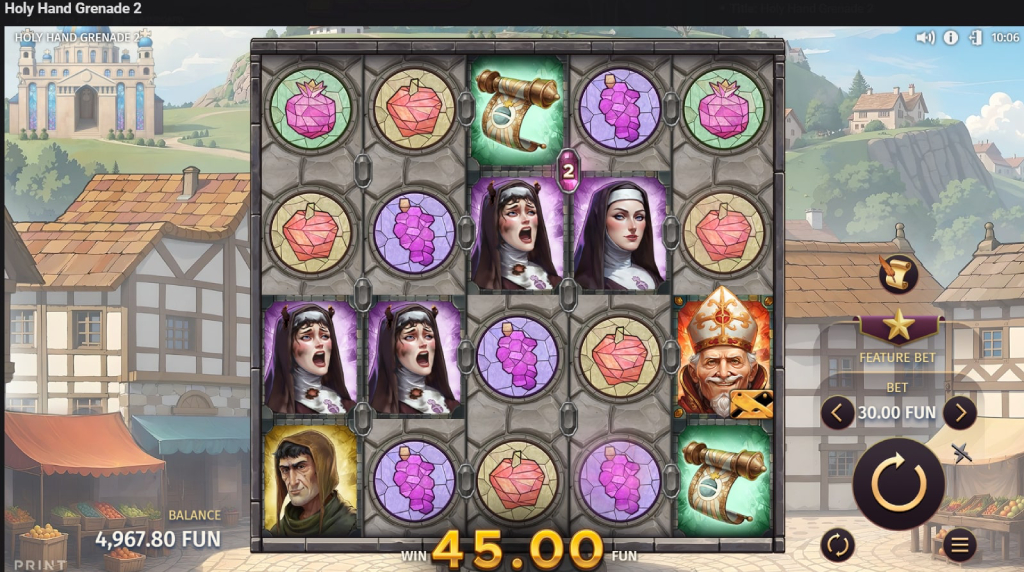 Screenshot from the New Holy Hand Grenade 2 Slot by Print Studios