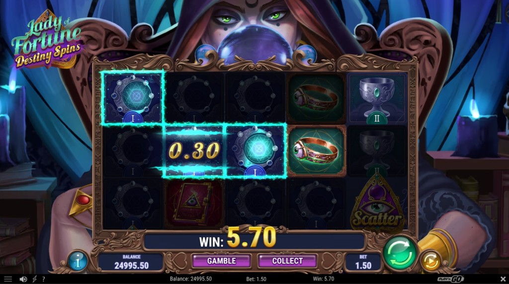 Screenshot from the New Lady of Fortune Destiny Spins Slot by Play'n GO