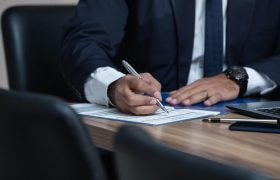 Man som signerar ett dokument