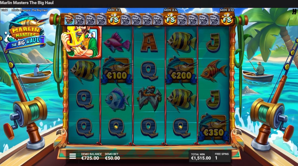 Screenshot of the free spins round of Marlin Masters The Big Haul