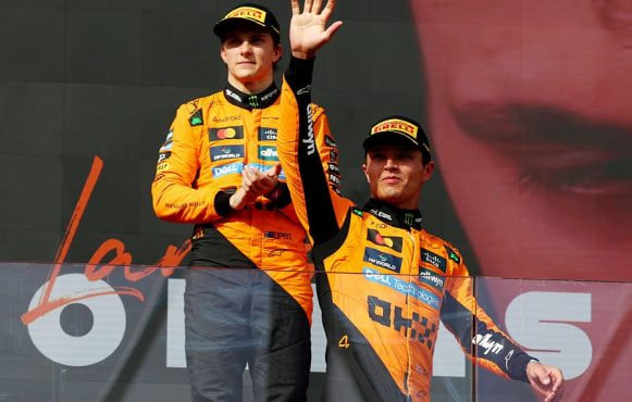 Race Winner Lando Norris and Second-placed Oscar Piastri after the 2025 Hungarian Grand Prix.
