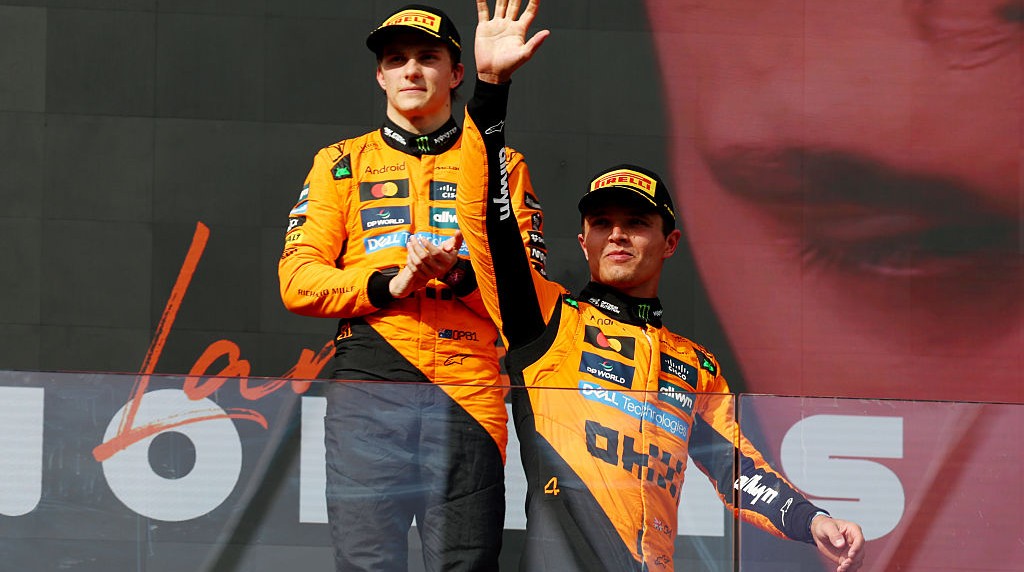 Race Winner Lando Norris and Second-placed Oscar Piastri after the 2025 Hungarian Grand Prix.