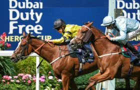 Rachel King riding Insanity to win at the 2024 The Dubai Duty Free Shergar Cup Challenge.