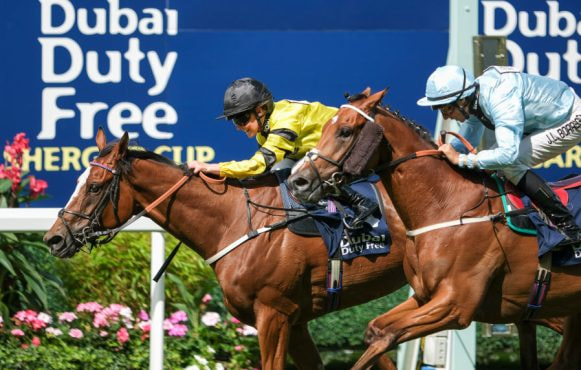 Rachel King riding Insanity to win at the 2024 The Dubai Duty Free Shergar Cup Challenge.