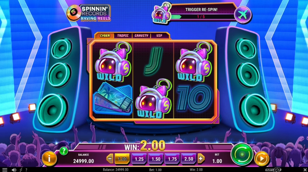 Screenshot of the Respin Feature of Spinnin' Records Raving Reels 