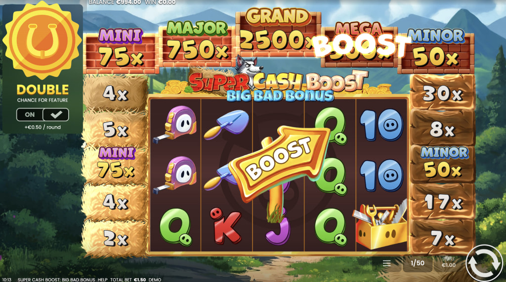 Skärmbild av Boost-funktionen i Super Cash Boost Big Bad Bonus