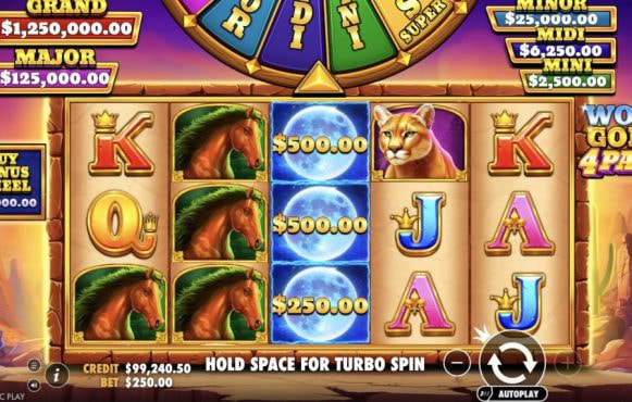 Skärmbild av det nya spelet Wolf Gold 4 Pack från Pragmatic Play