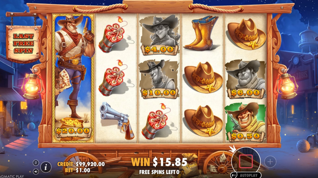 Screenshot of the Free Spins Feature of Bounty Hunter