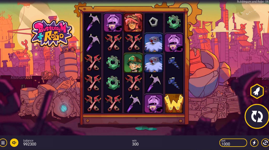 Screenshot from the New Bubblegum and Robo Slot by Peter & Sons