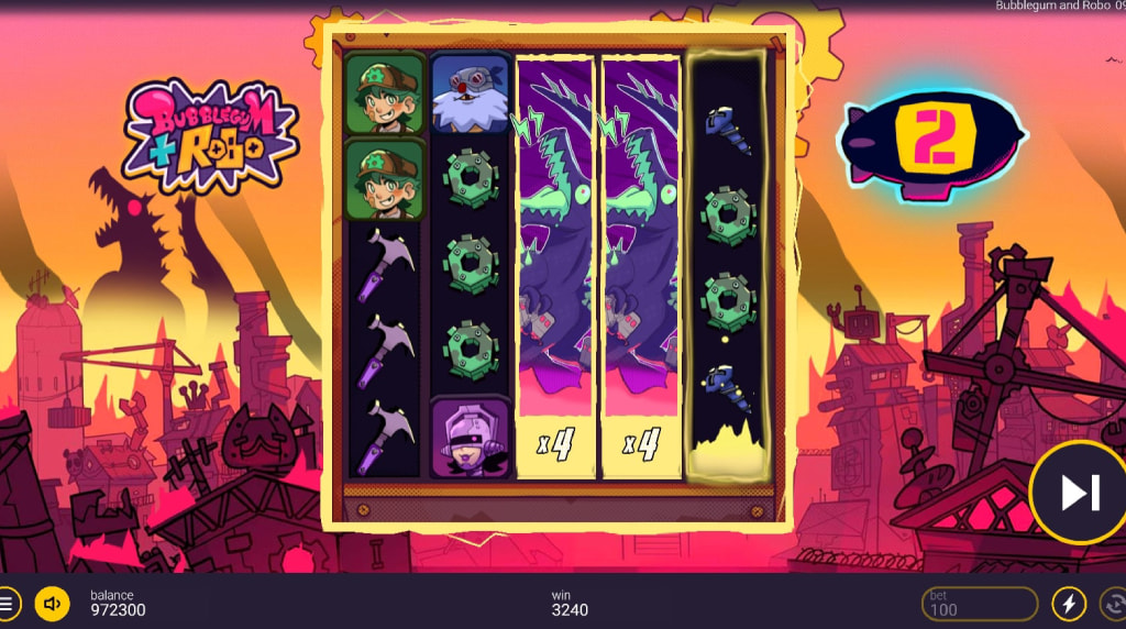 Screenshot of the Free Spins Game of Bubblegum and Robo