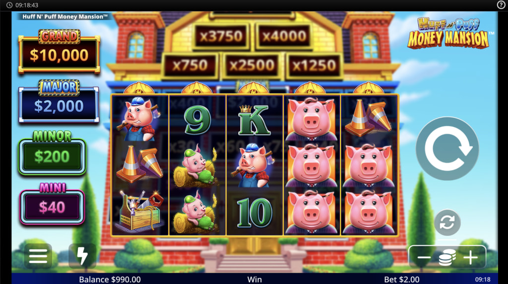 Skärmbild av Huff N Puff Money Mansion från Light&Wonder