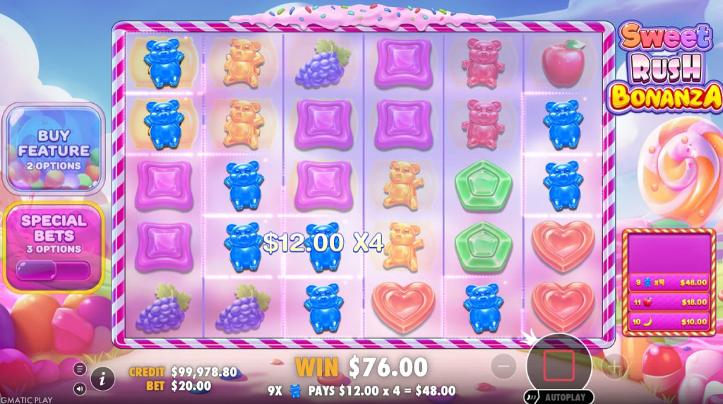 Screenshot from the New Sweet Rush Bonanza Slot by Pragmatic Play
