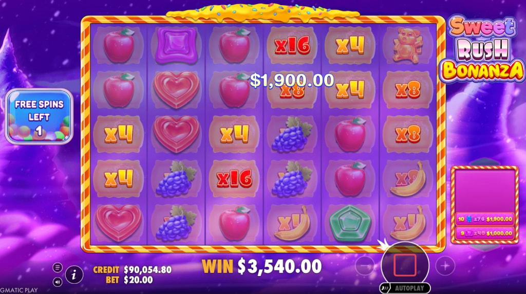Screenshot of the free spins of Sweet Rush Bonanza