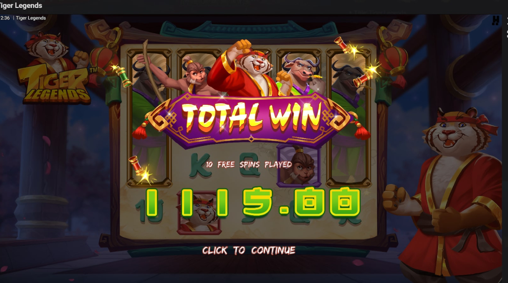 Screenshot of the free spins game of Tiger Legends