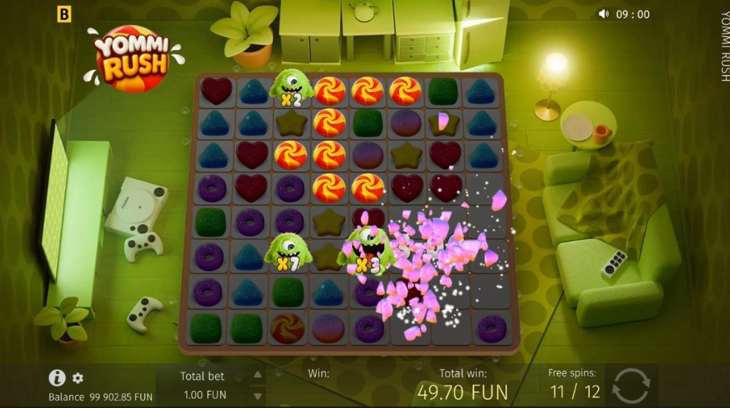 Screenshot of the Free Spins Feature of Yommi Rush