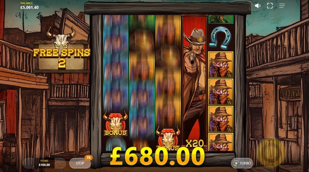 Screenshot from the free spins round of Bandit Gambit