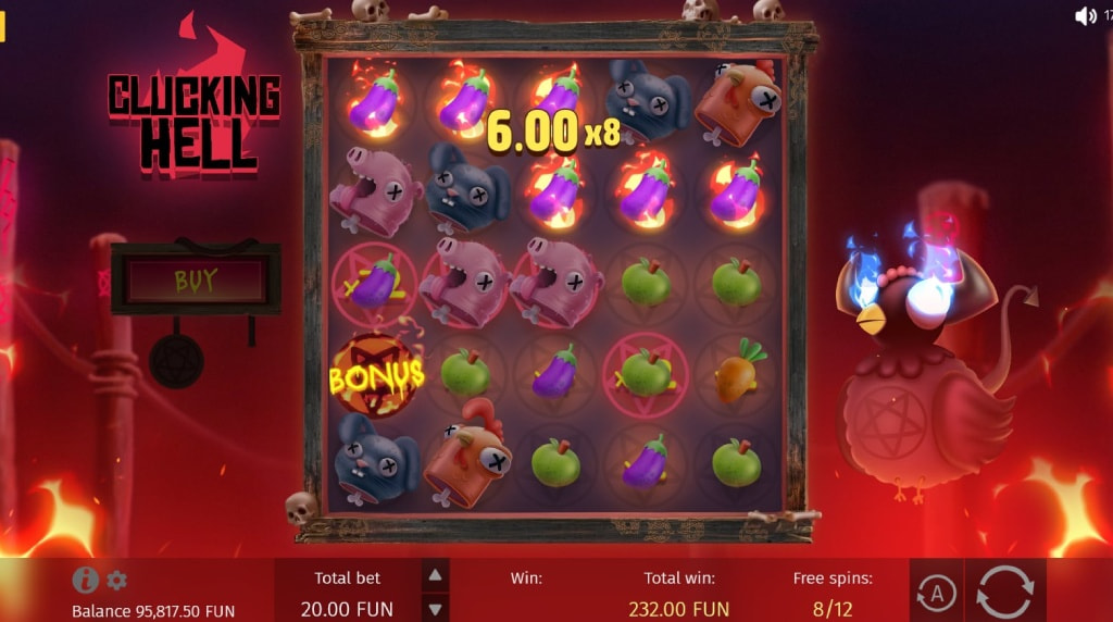 Screenshot of the free spins game of Clucking Hell