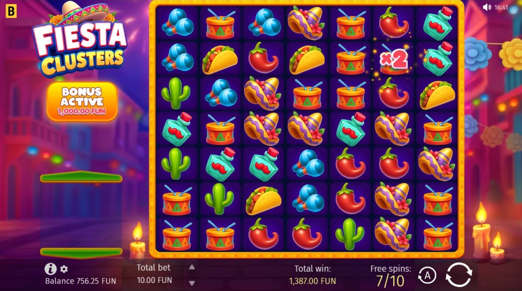 Screenshot from the free spins of Fiesta Clusters