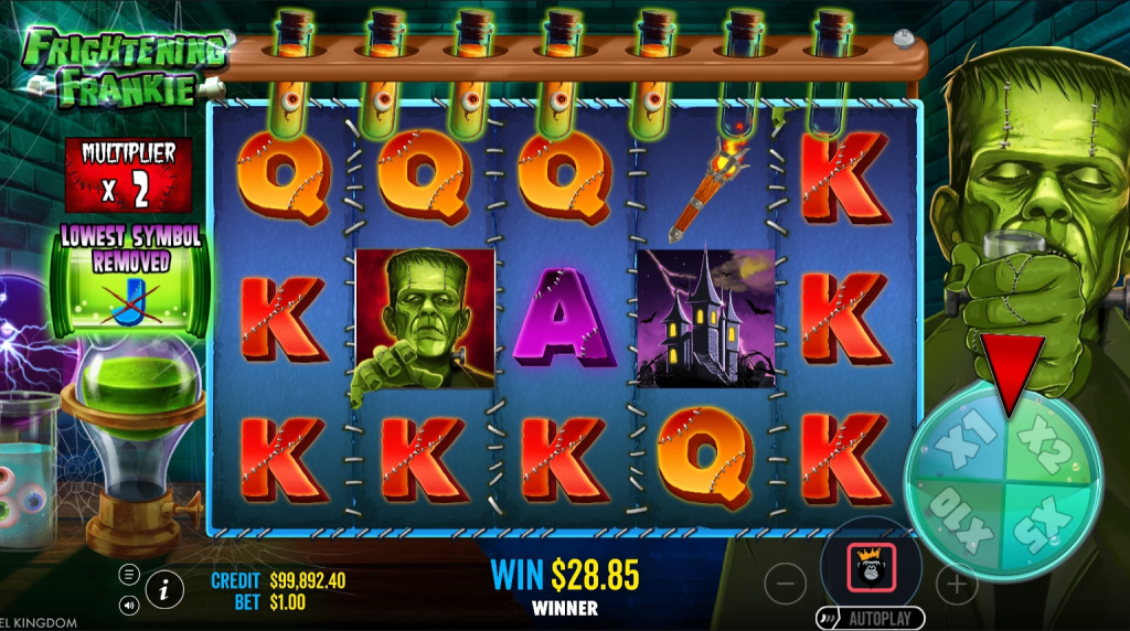 Screenshot from the Free Spins Round of Frightening Frankie