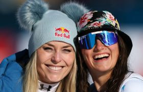 Lindsey Vonn and Lauren Macuga of Team United States Pose for a Photo.