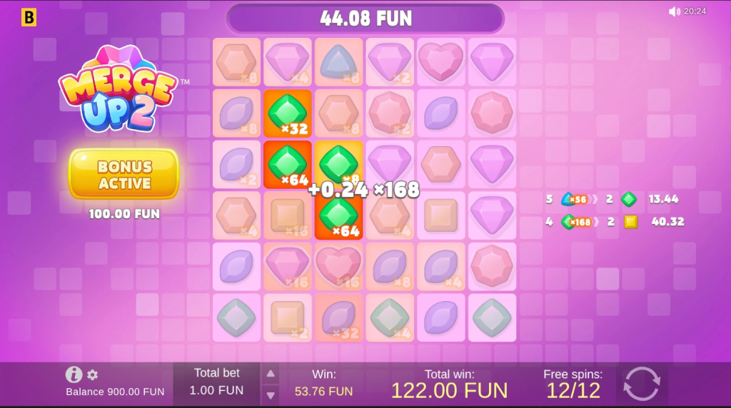 Screenshot from the Free Spins Round of Merge Up 2