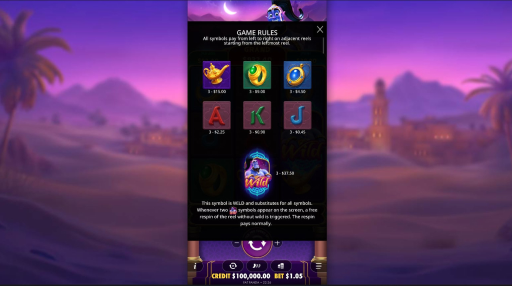 Screenshot from the Paytable of Mystic Wishes