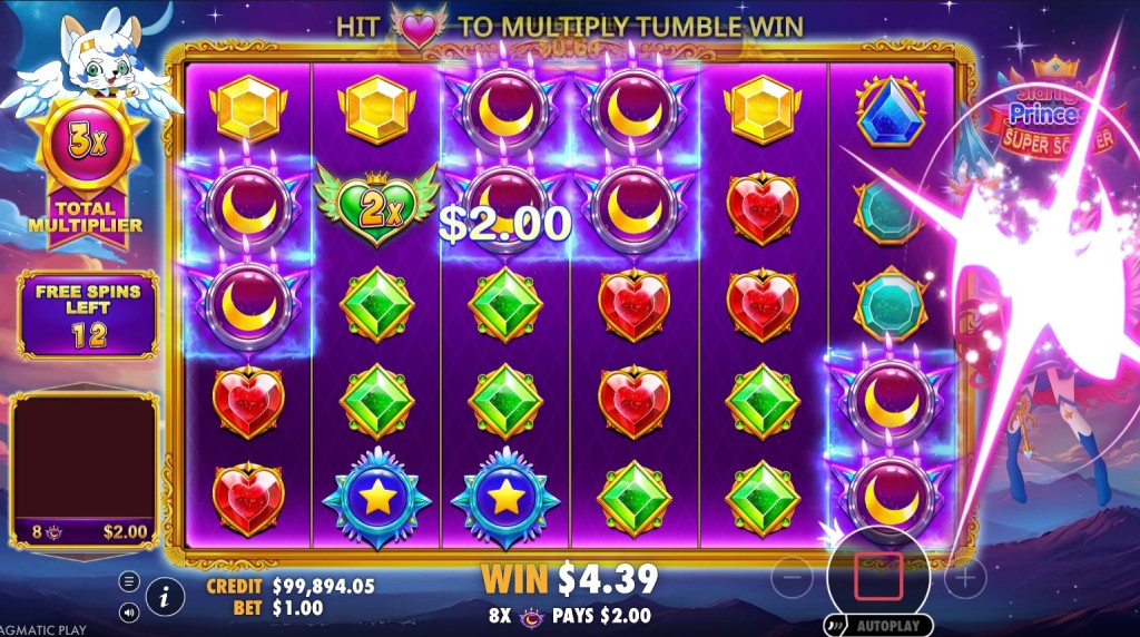 Screenshot from the Free Spins Round of Starlight Princess Super Scatter
