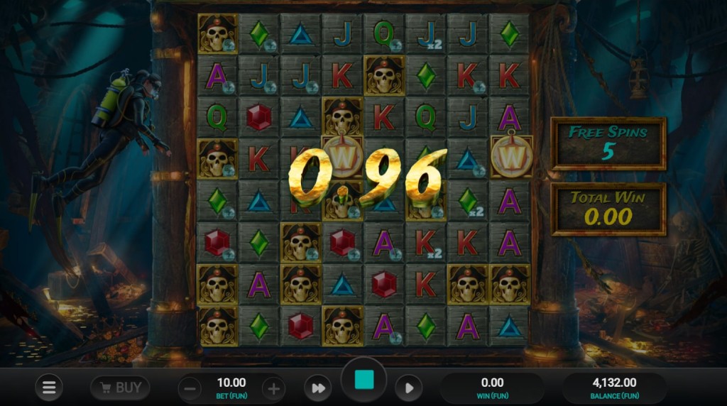 Screenshot from the free spins round of Treasure Tumble