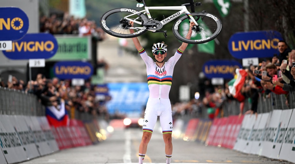 Tadej Pogacar Celebrates After Winning the 118th Il Lombardia.