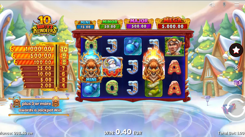 Screenshot from the New 10 Santa's Reindeers Slot by Push Gaming