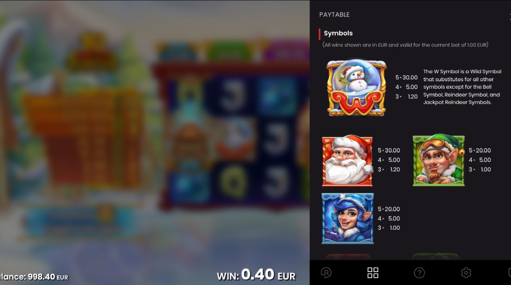 Screenshot from the Paytable of 10 Santa's Reindeers