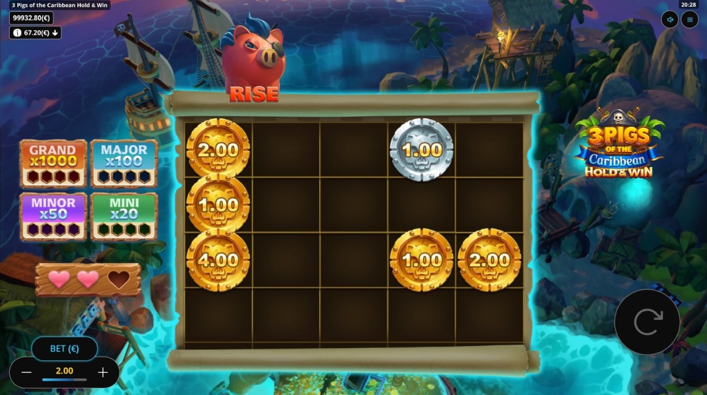 Screenshot from the Hold & Win Round of 3 Pigs of the Caribbean