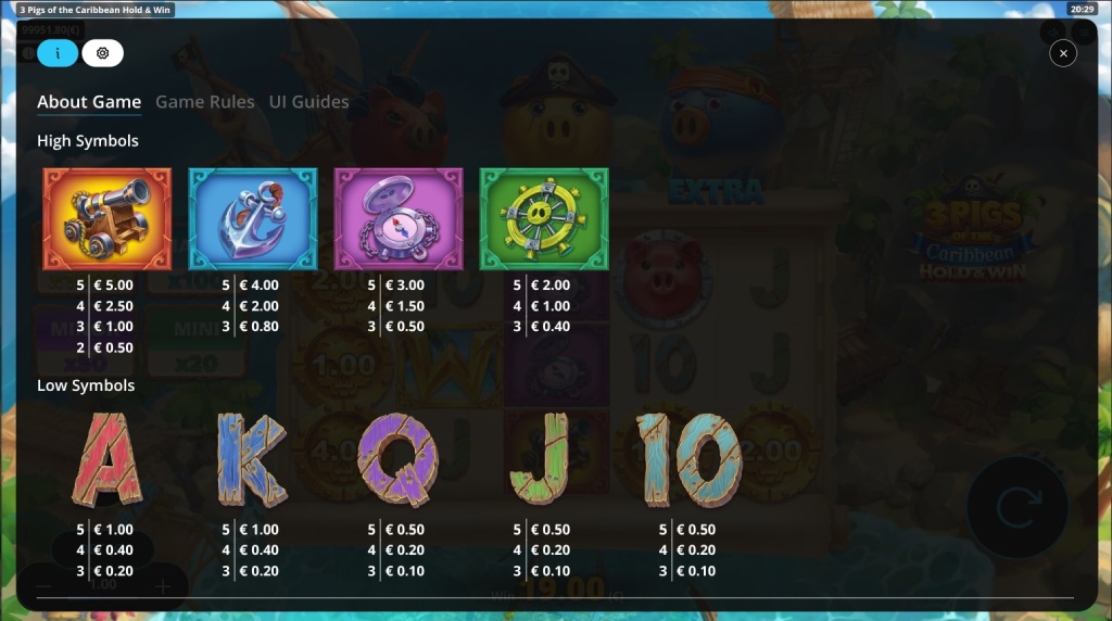 Screenshot from the Paytable of 3 Pigs of the Caribbean