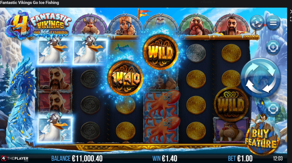 Screenshot from the New 4 Fantastic Vikings Go Ice Fishing Slot by 4ThePlayer