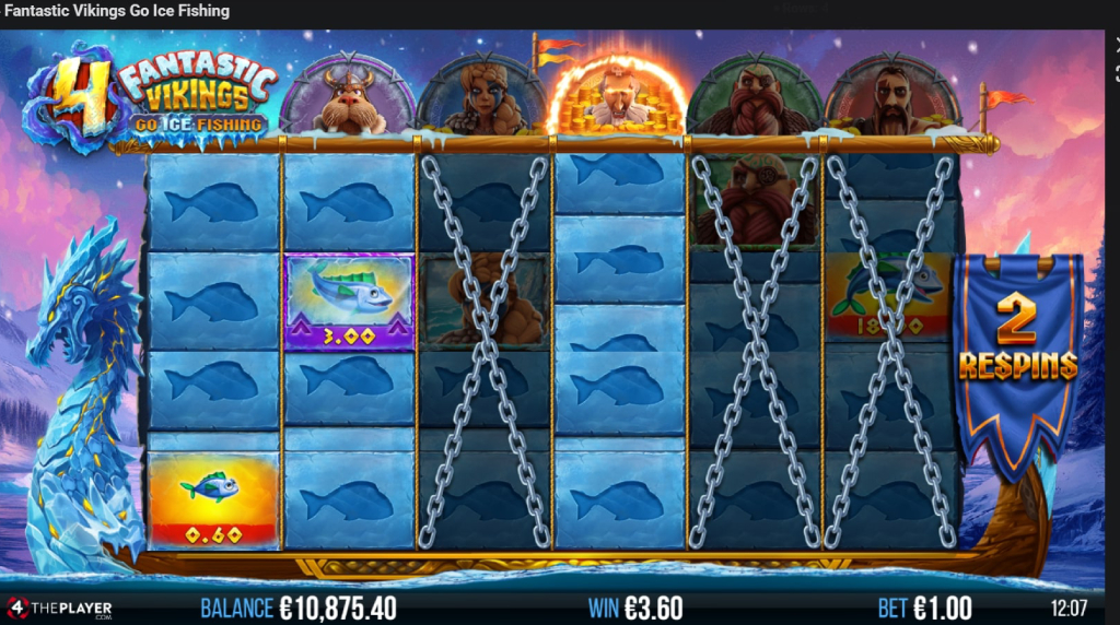 Screenshot from the Respins Round of 4 Fantastic Vikings Go Ice Fishing