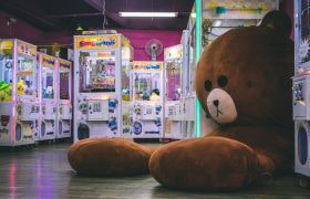 Arcadae Game Machines and a Giant Teddy Bear