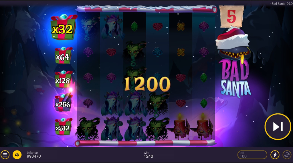 Screenshot from the Free Spins Round of Bad Santa