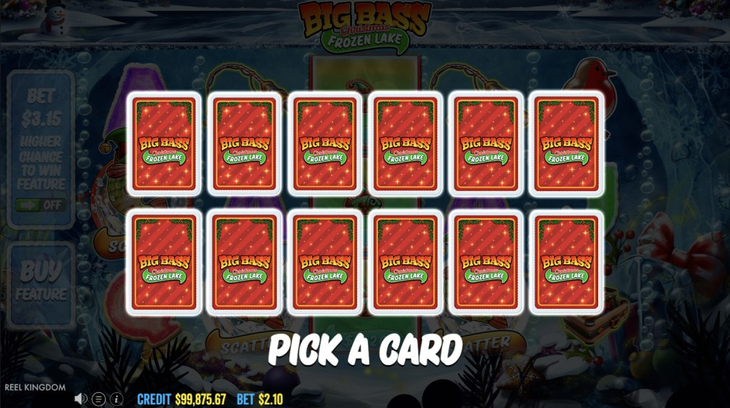 Skärmbild av bonusväljaren i Big Bass Christmas Frozen Lake