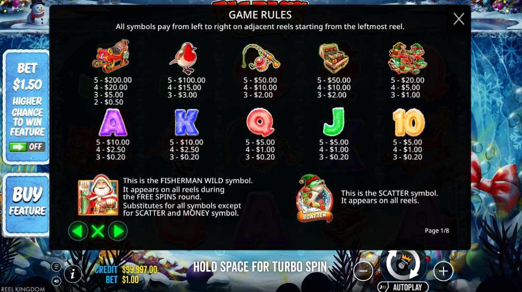 Screenshot from the Paytable of Big Bass Christmas Frozen Lake