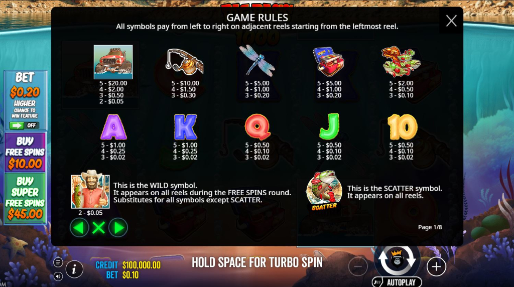 Screenshot from the Paytable of Big Bass Splash 1000