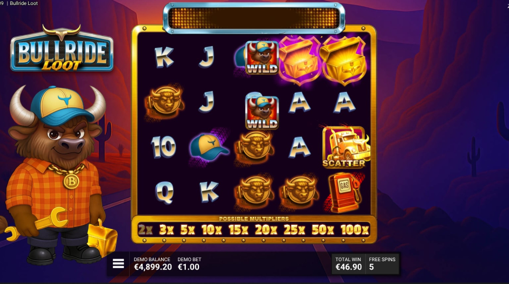 Screenshot from the Free Spins Round of Bullride Loot