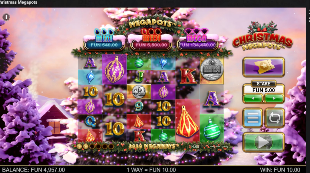 Screenshot from the New Christmas Megapots Slot by Big Time Gaming