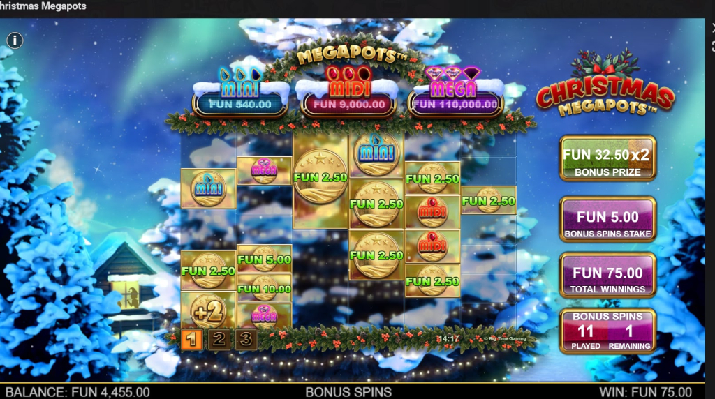 Screenshot from the free spins of Christmas Megapots