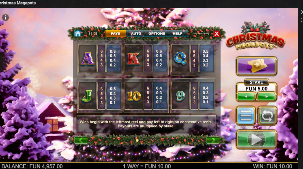 Screenshot from the Paytable of Christmas Megapots