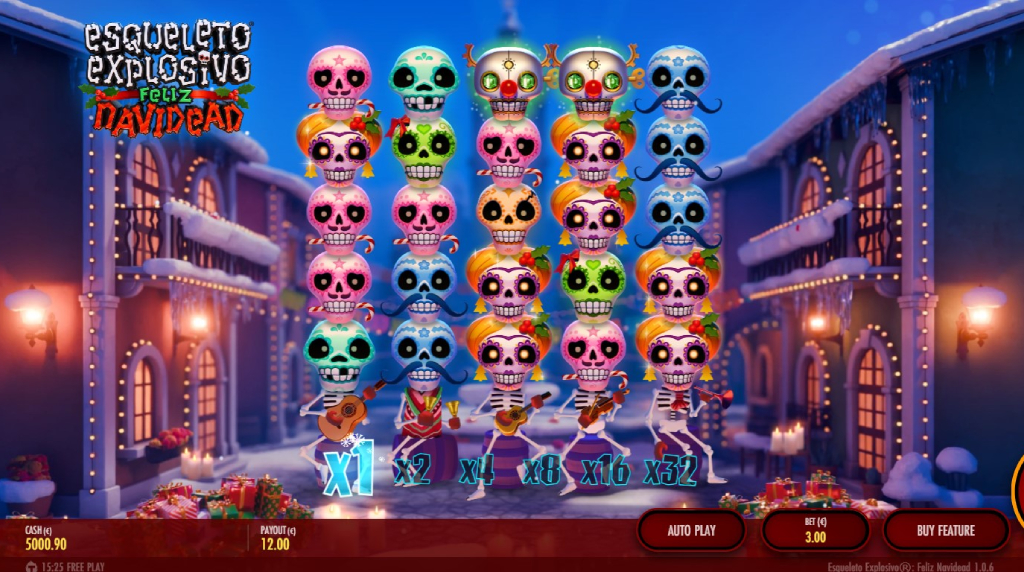 Screenshot from the New Esqueleto Explosivo Feliz Navidead Slot by Thunderkick