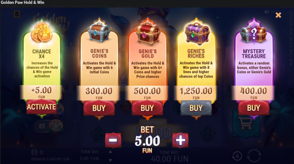 Screenshot from the bonus round of Golden Paw Hold & Win