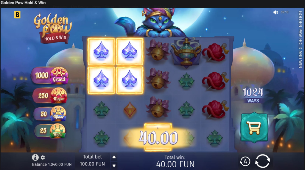 Screenshot from the New Golden Paw Hold & Win Slot by BGaming