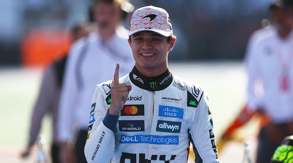 Lando Norris Celebrates After Winning the 2025 Mexican Grand Prix.