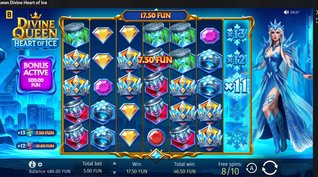 Screenshot from the free spins of Queen Divine Heart of Ice