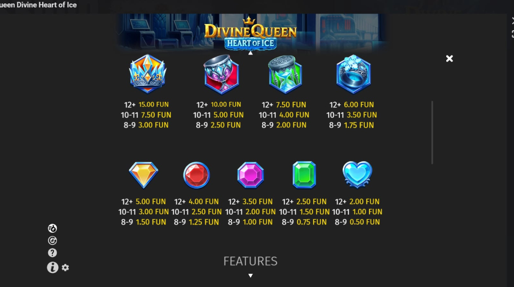 Screenshot from the Paytable of Queen Divine Heart of Ice